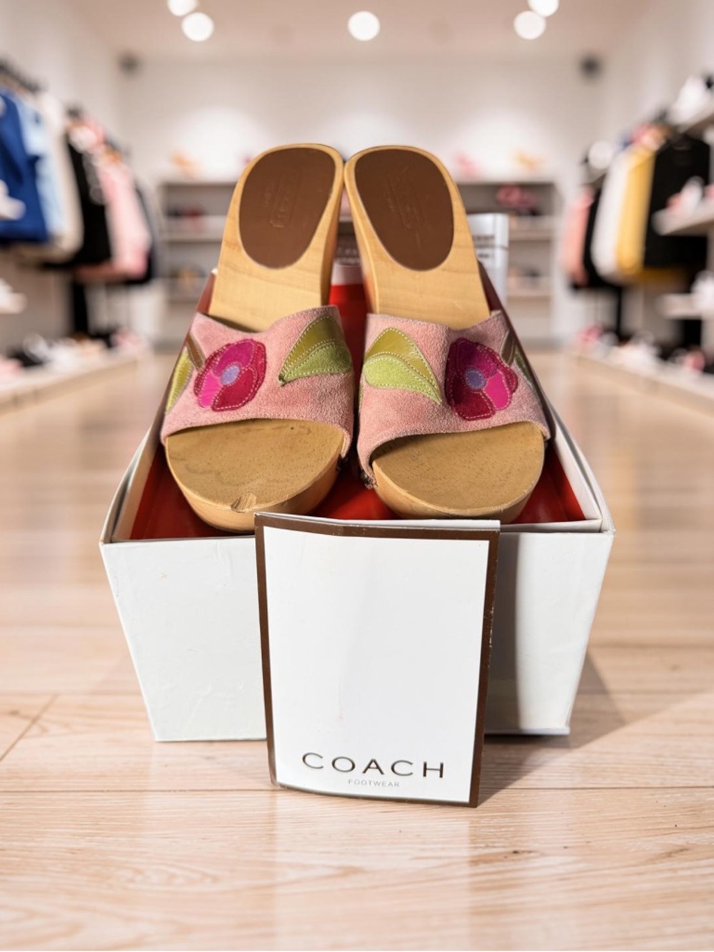 COACH LIMITED EDITION POPPY 4in wood wedge Slide Mules size 8